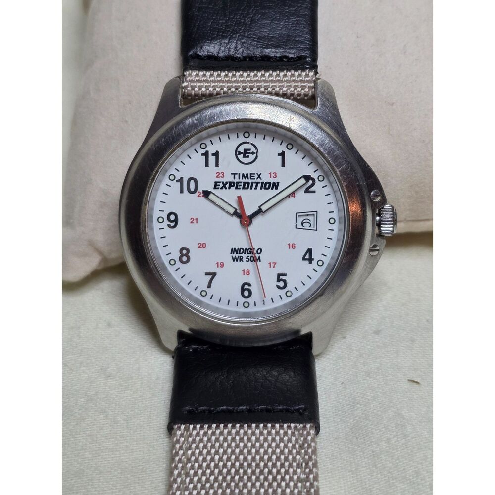 Timex Expedition 38mm Field Watch – White Dial / Tan & Black Strap (T49713)